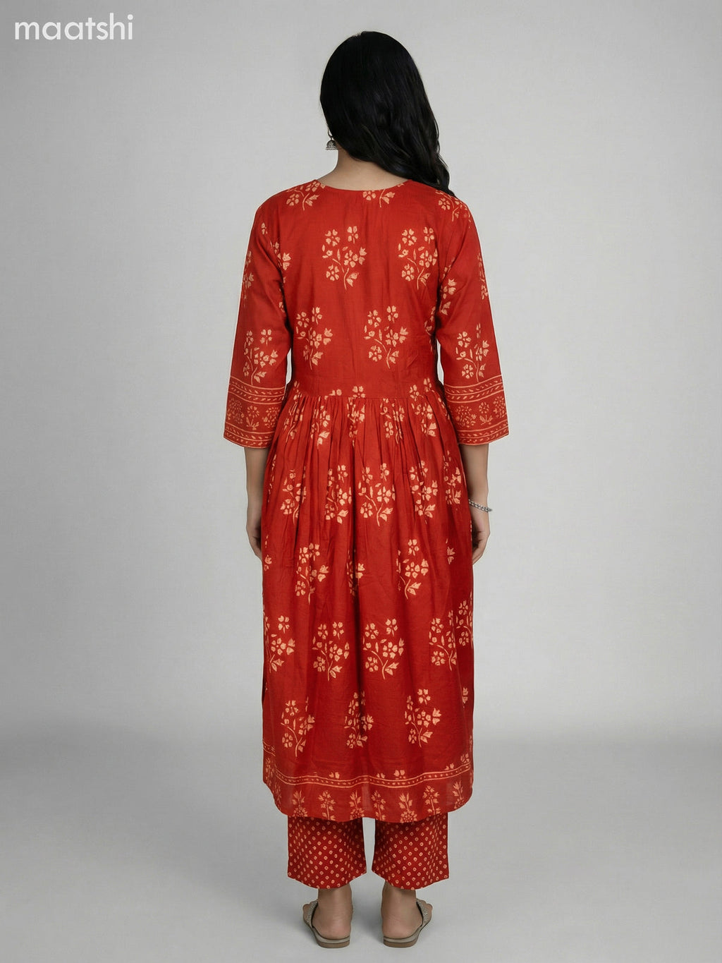 Maroon Cotton Printed Anarkali Suit