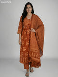 Dark Rust Cotton Printed Anarkali Suit
