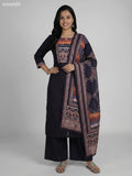 Black Cotton Ikat Weaves Neck Pattern Straight Suit Palazzo Pant