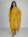 Mustard Yellow Cotton Floral Printed Straight Suit Straight Cut Pant