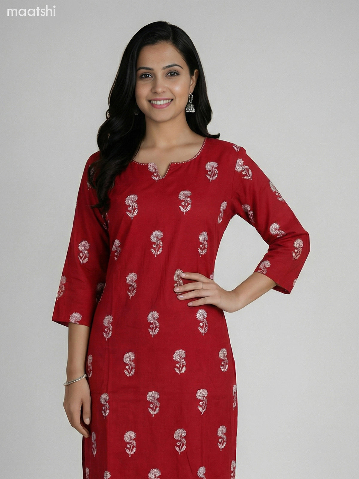 Rustic Maroon Cotton Floral Printed Straight Suit Straight Cut Pant