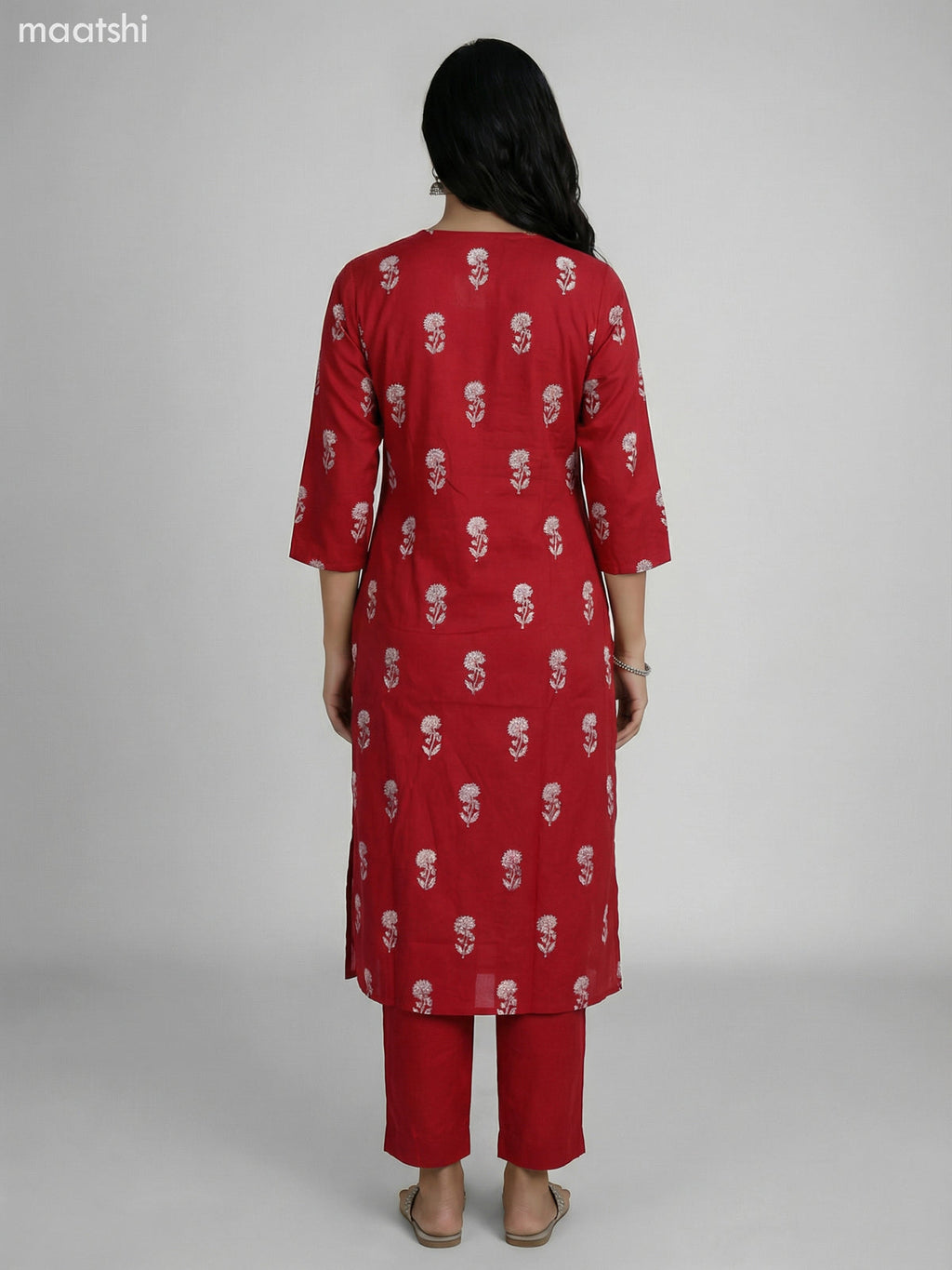 Rustic Maroon Cotton Floral Printed Straight Suit Straight Cut Pant
