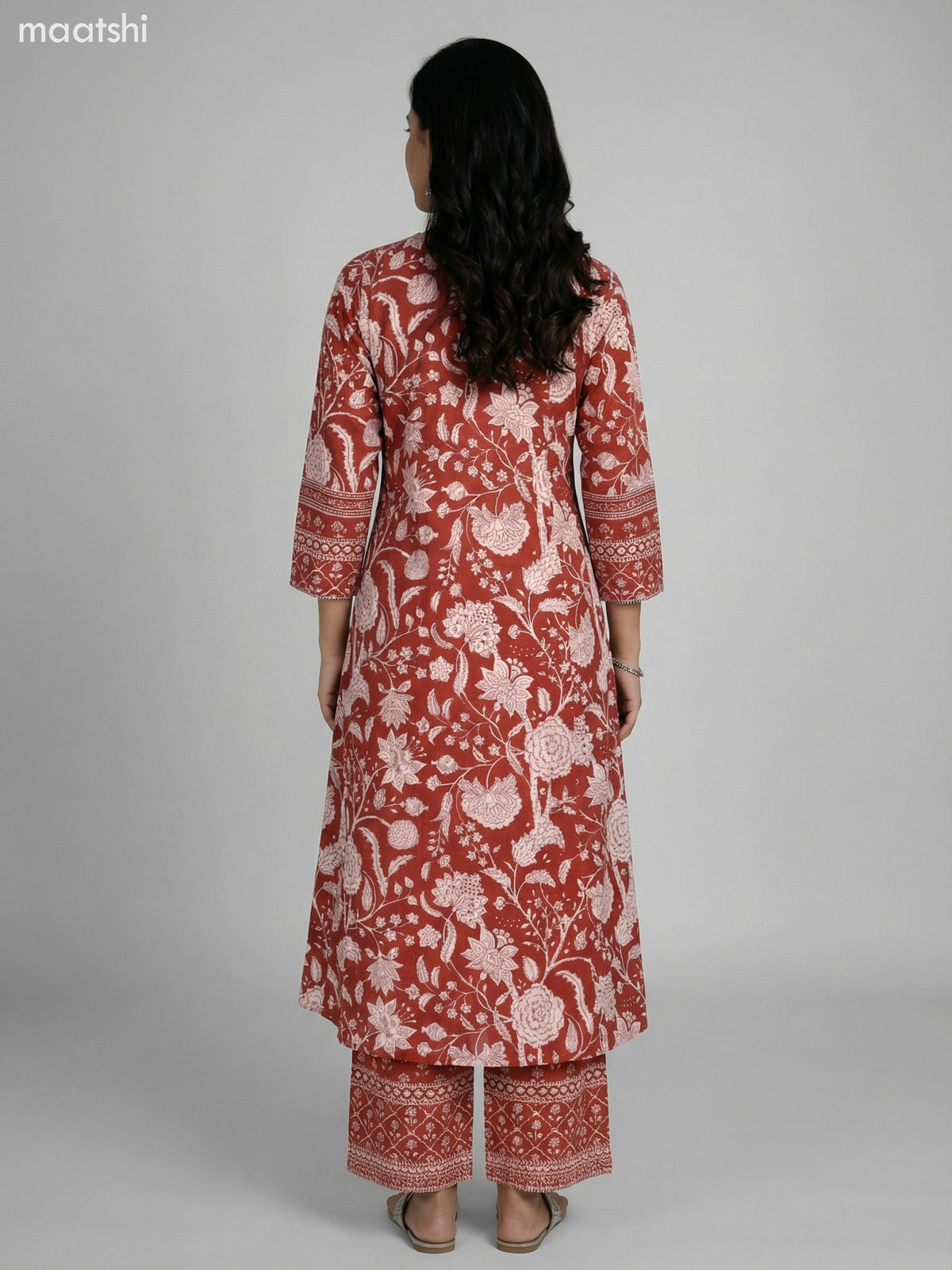 Rust Shade Cotton Floral Printer A-Line Suit Palazzo Pant