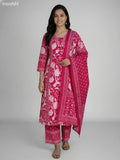 Pink Cotton Floral Printer A-Line Suit Palazzo Pant