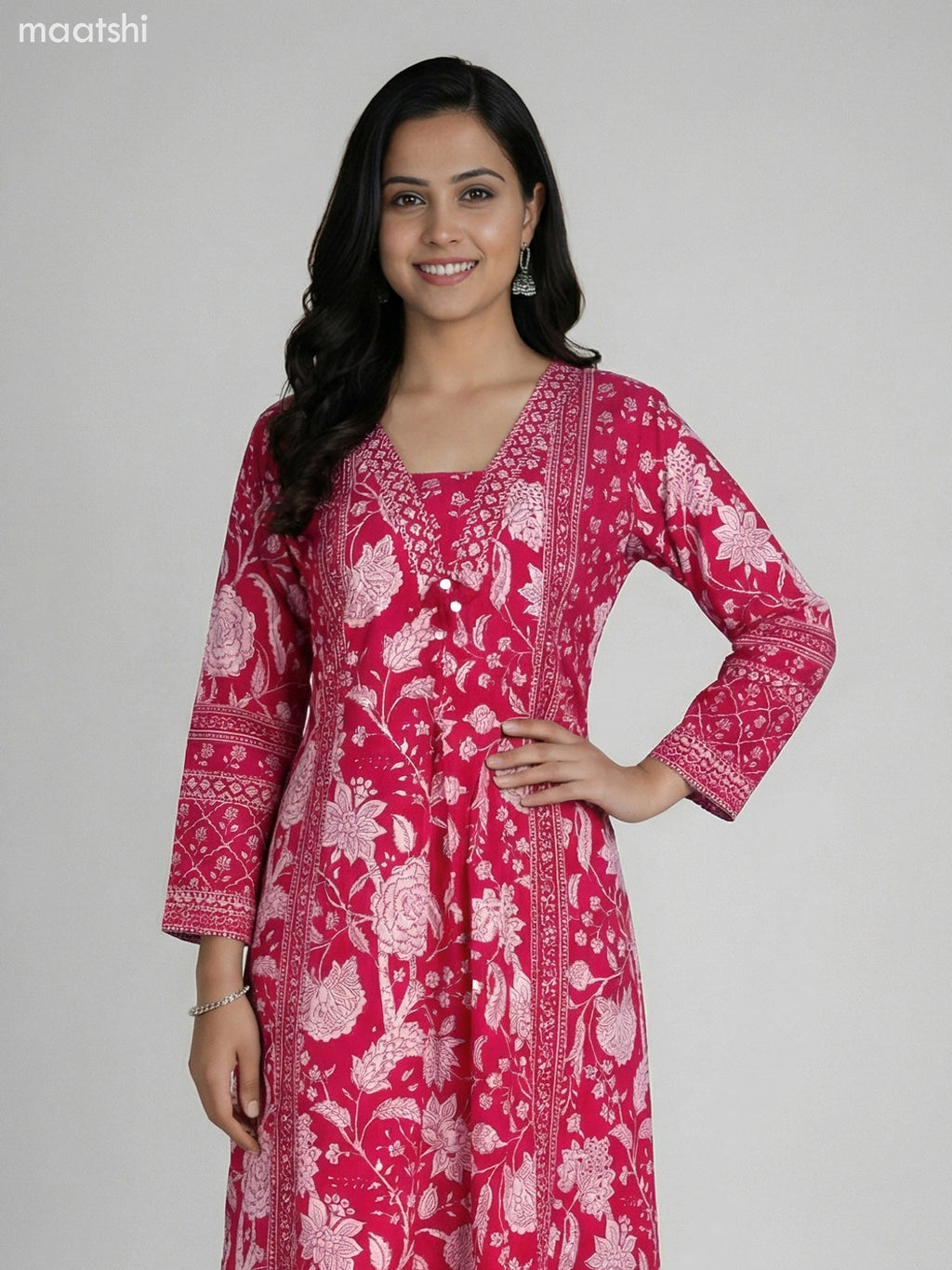 Pink Cotton Floral Printer A-Line Suit Palazzo Pant