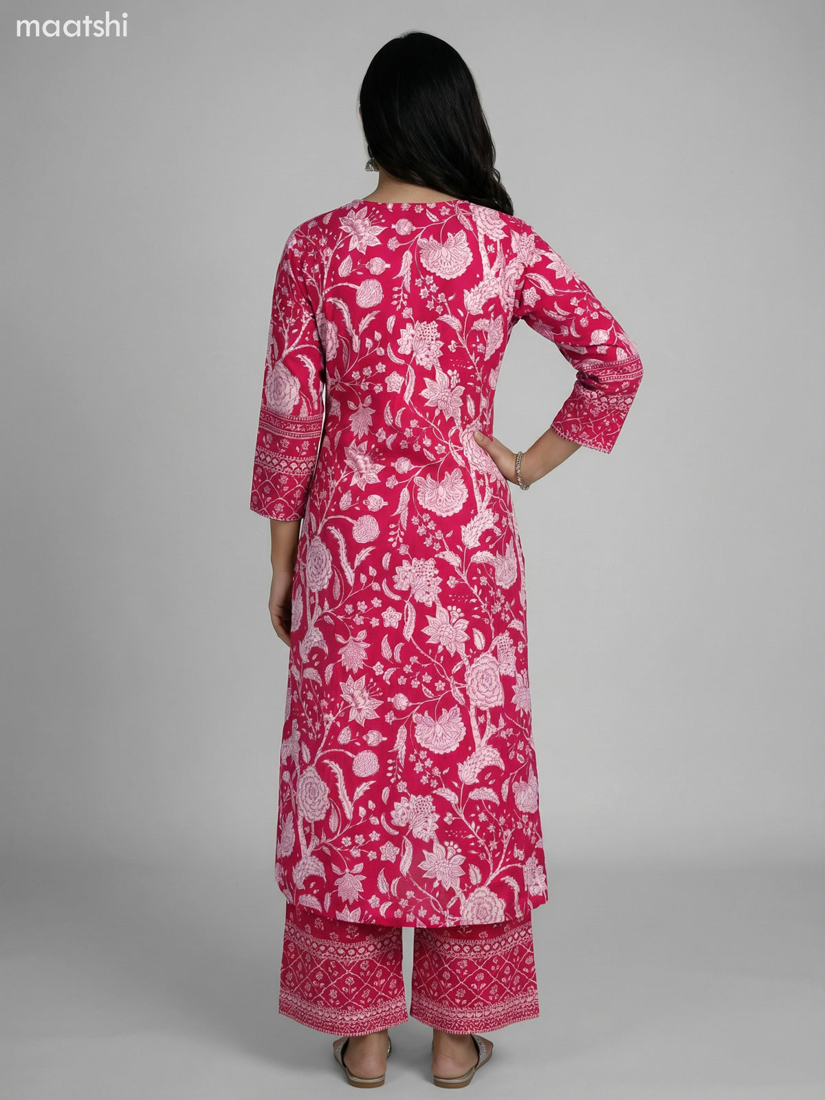 Pink Cotton Floral Printer A-Line Suit Palazzo Pant