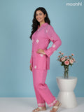 Short co-ord set peach pink with slip & floral embroidery work buttas in top and palazzo pant