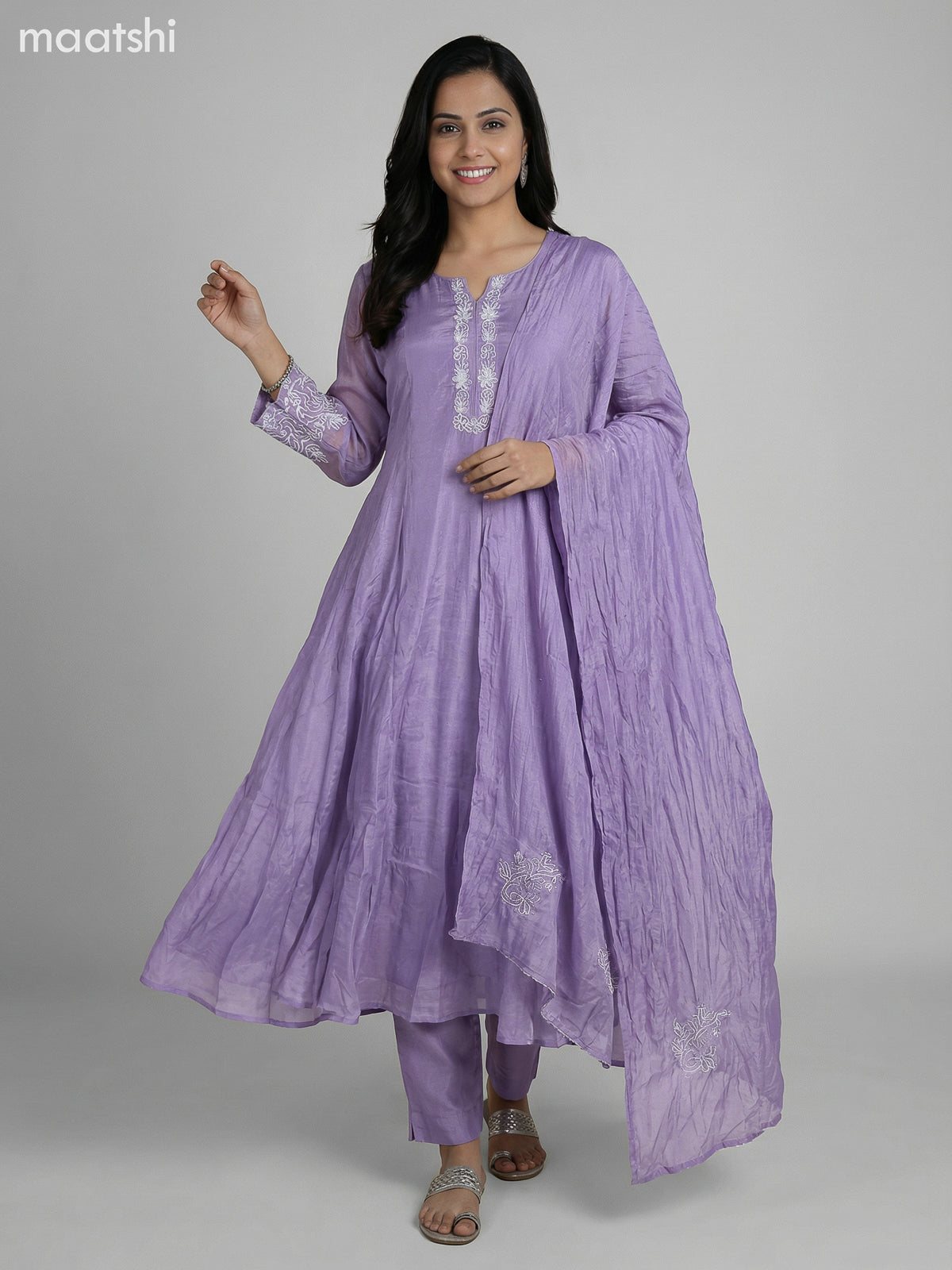 Pastel Lavender Chinon Silk With Embroidery Work Anarkali Suit