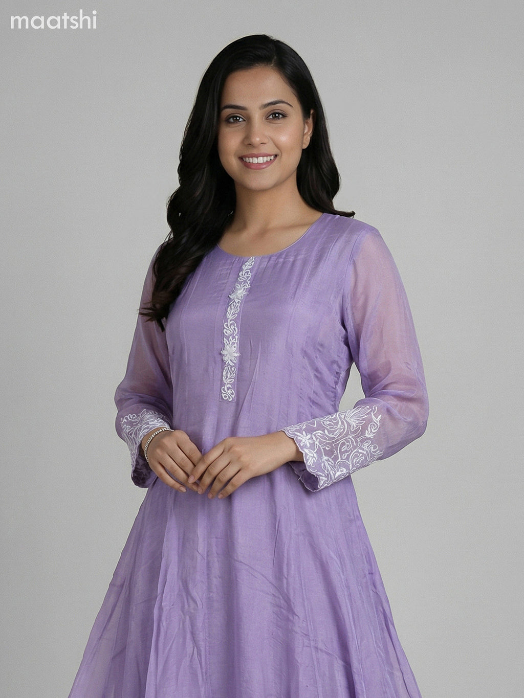 Pastel Lavender Chinon Silk With Embroidery Work Anarkali Suit