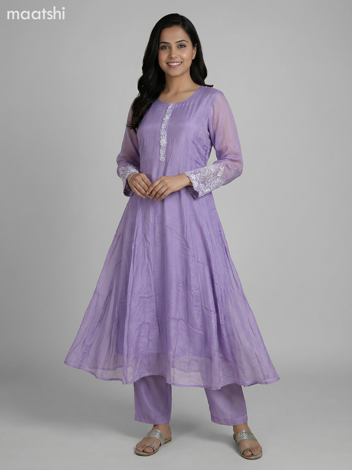 Pastel Lavender Chinon Silk With Embroidery Work Anarkali Suit