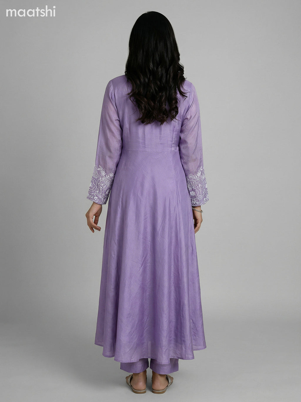 Pastel Lavender Chinon Silk With Embroidery Work Anarkali Suit