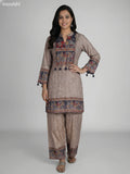 Beige and Grey Muslin Kalamkari Printed Kurti Set Palazzo Pant