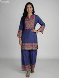 Blue and Pink Muslin Kalamkari Printed Kurti Set Palazzo Pant