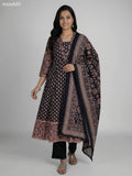 Black Cotton Ajrakh Printed Anarkali Suit Straight Cut Pant