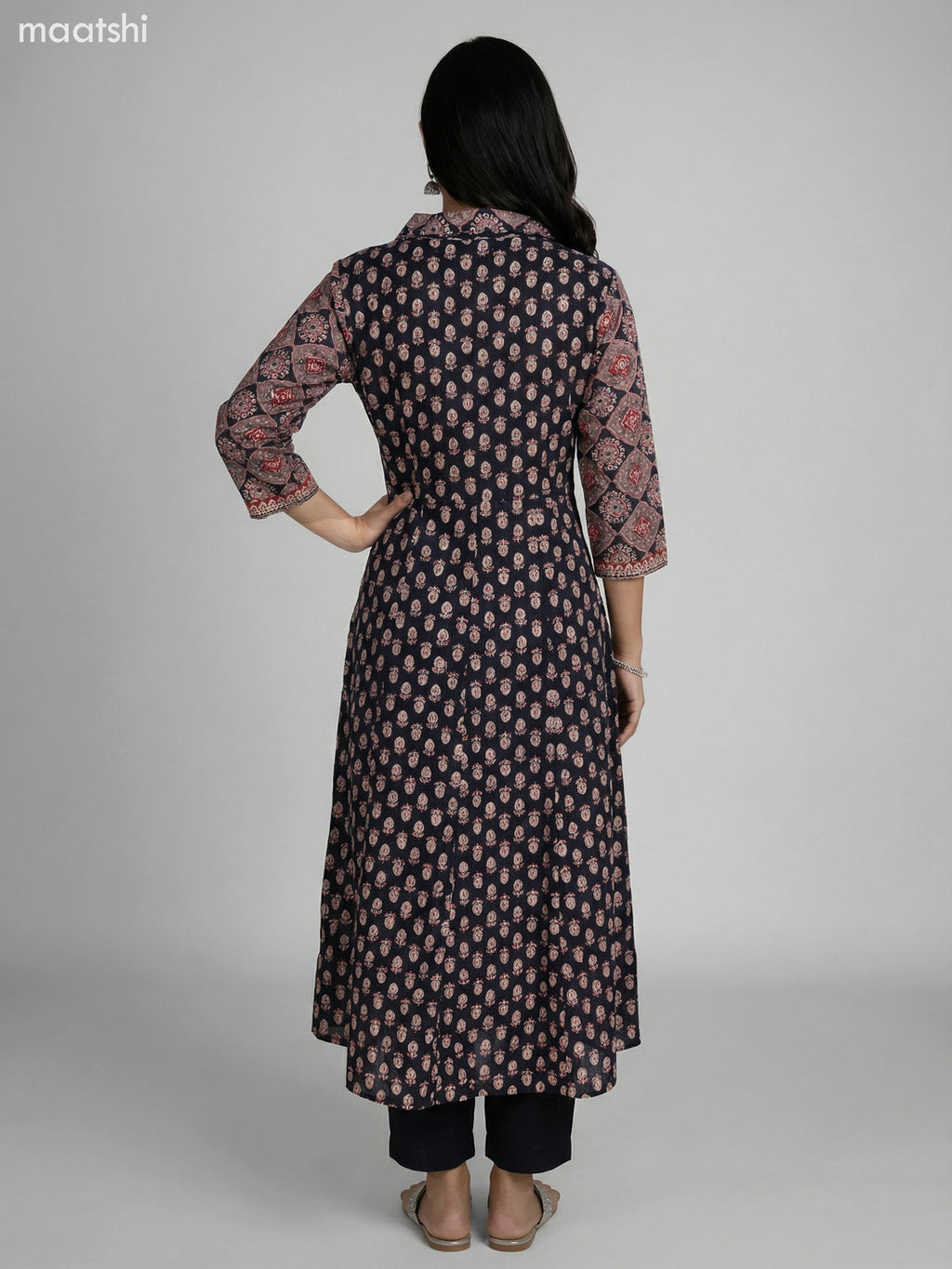 Black Cotton Ajrakh Printed Anarkali Suit Straight Cut Pant