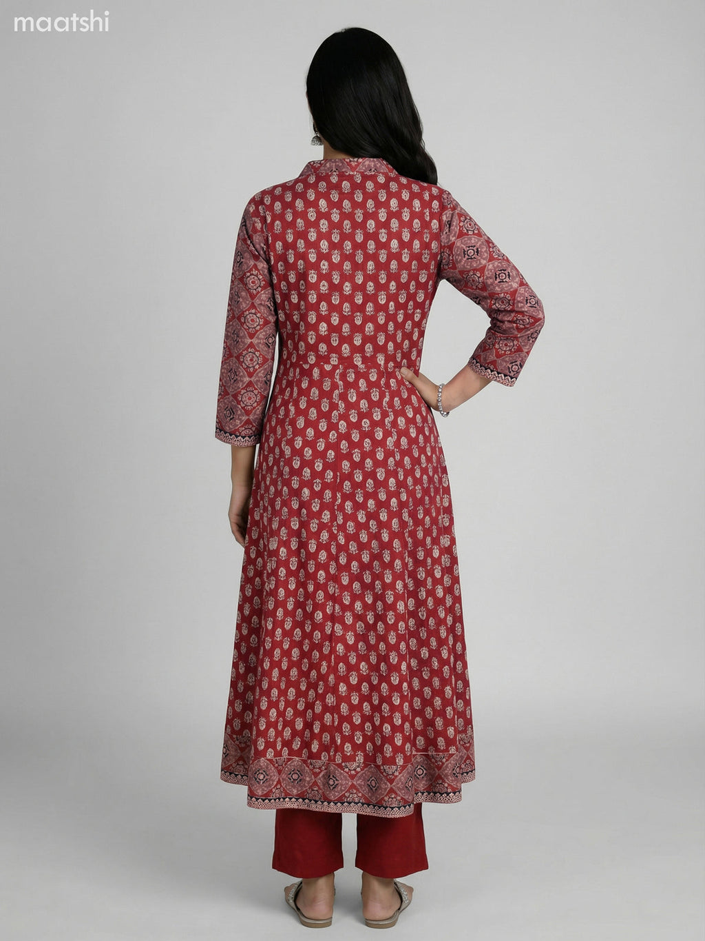 Kumkum Red Cotton Ajrakh Printed Anarkali Suit Straight Cut Pant