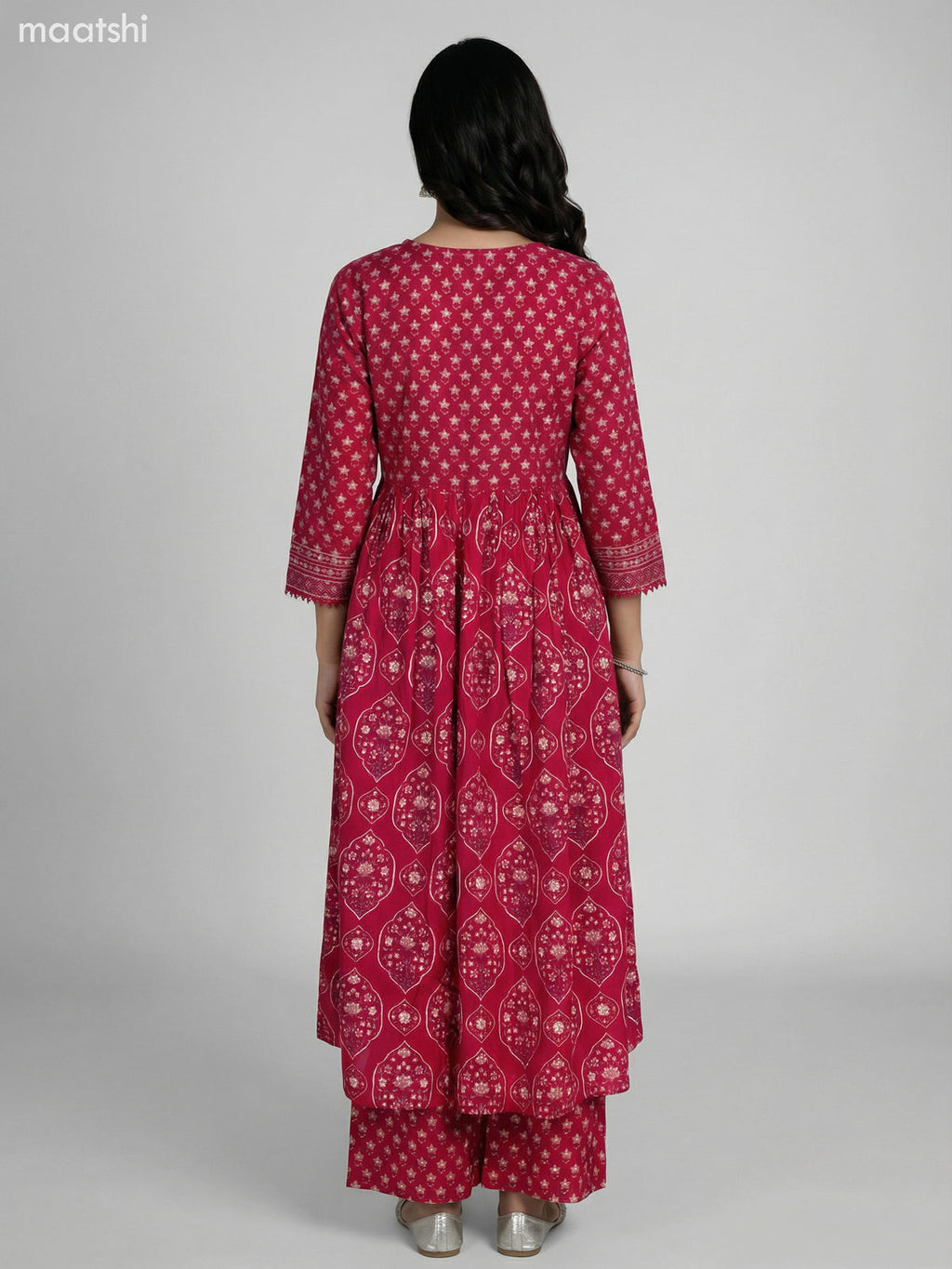 Pink Cotton Ajrakh Printed Anarkali Suit Straight Cut Pant