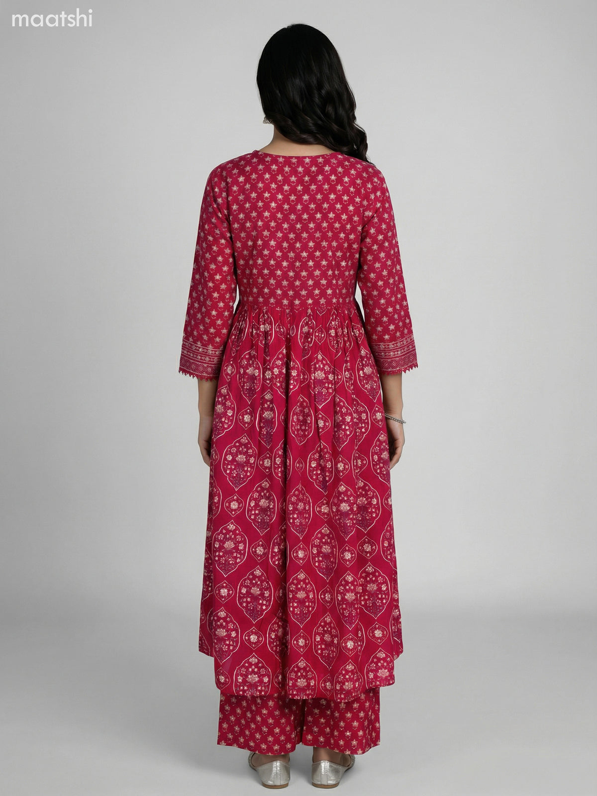 Pink Cotton Ajrakh Printed Anarkali Suit Straight Cut Pant