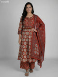 Rust Shade Cotton Printed Anarkali Suit Palazzo Pant