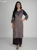 Brown and Beige Crepe Silk Ajrakh Printed Kurti Set