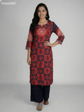 Black and Maroon Crepe Silk Ajrakh Printed Kurti Set