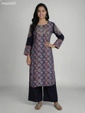 Black Crepe Silk Ajrakh Printed Kurti Set