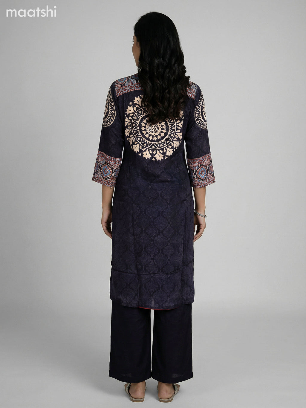 Black Crepe Silk Ajrakh Printed Kurti Set