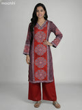 Maroon and Black Crepe Silk Ajrakh Printed Kurti Set