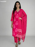 Pink Cotton Printed Straight Suit