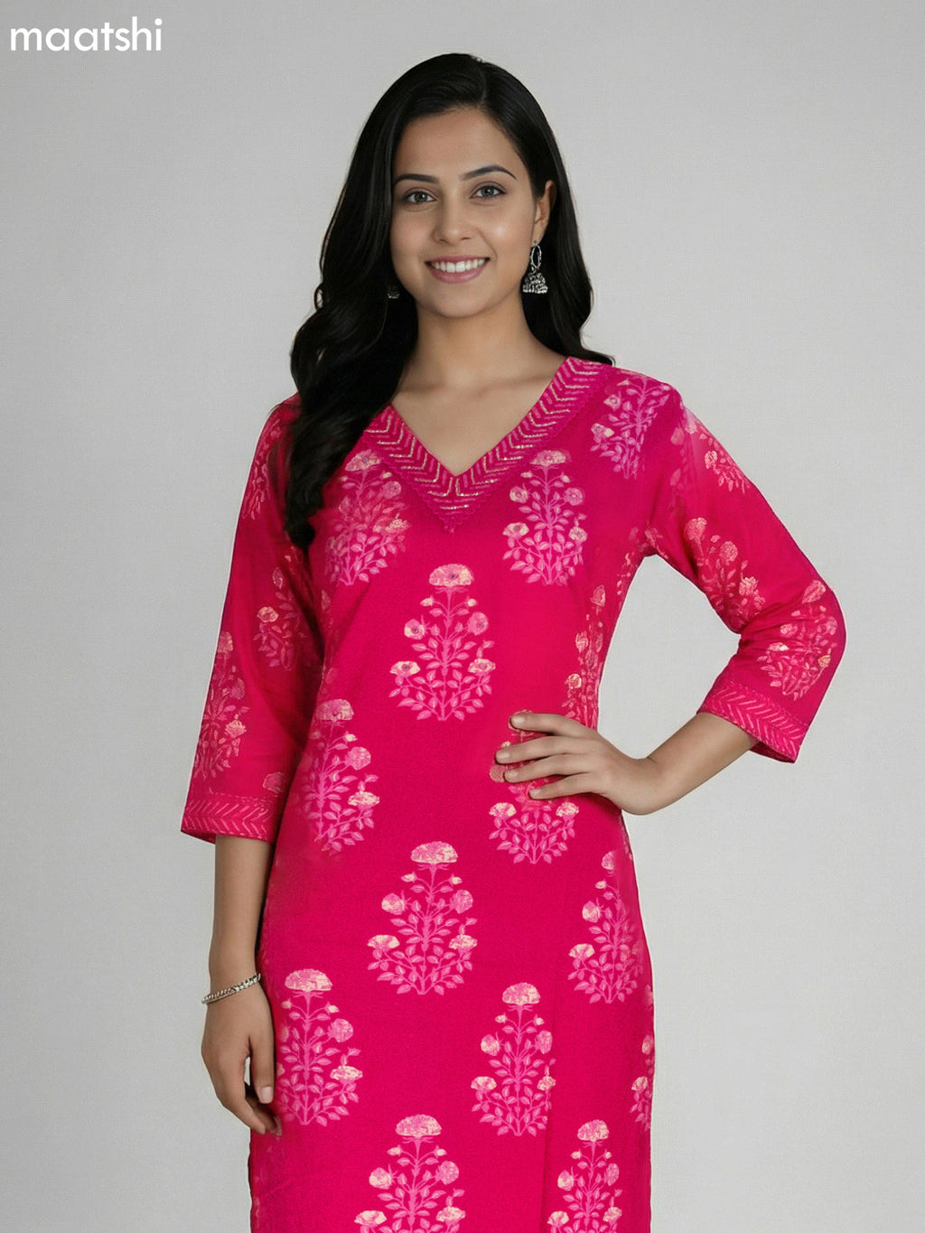 Pink Cotton Printed Straight Suit
