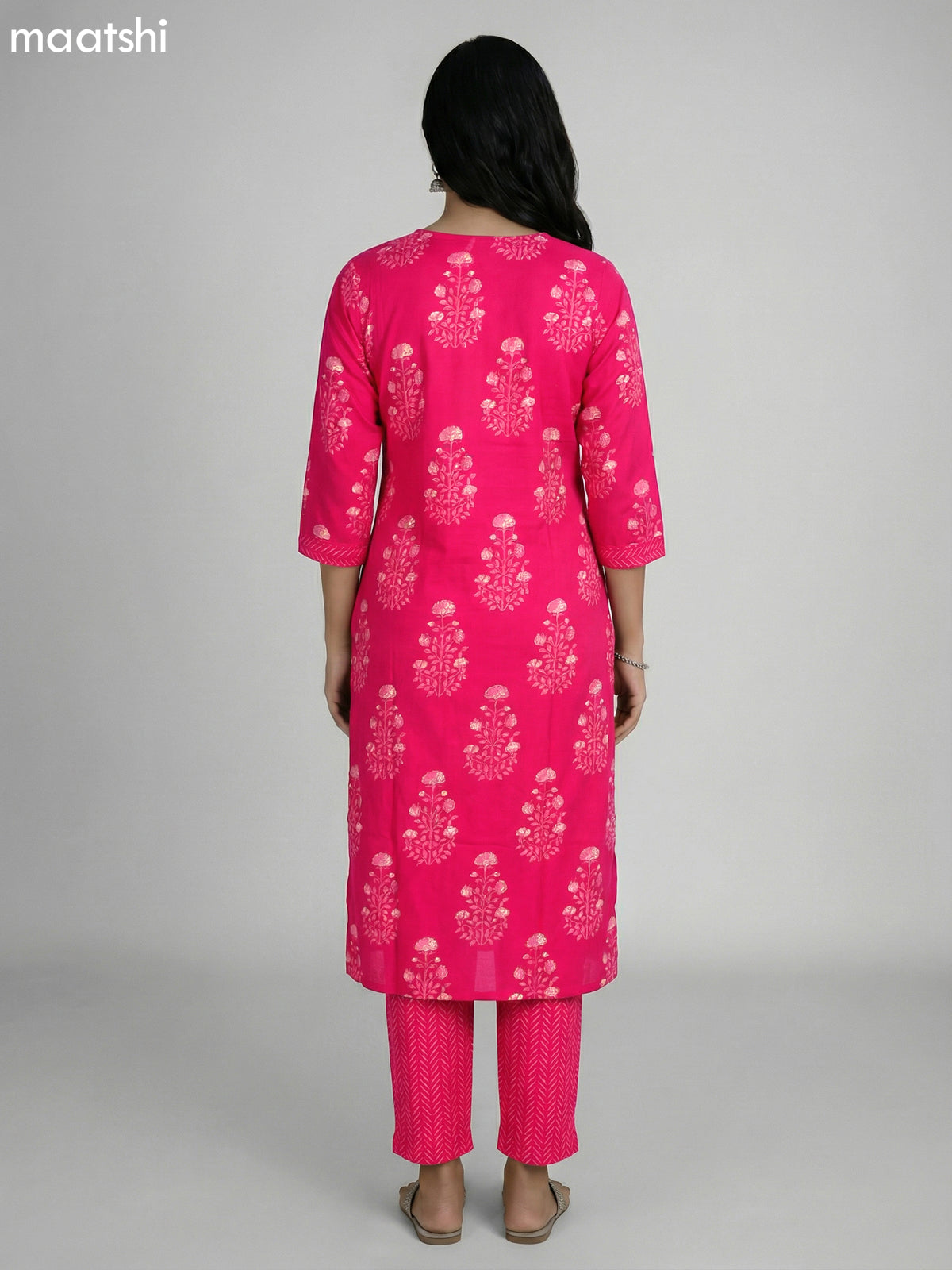 Pink Cotton Printed Straight Suit