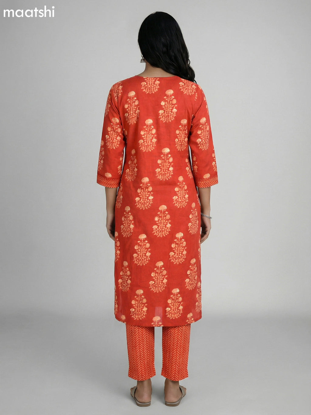 Rustic Orange Cotton Printed Straight Suit
