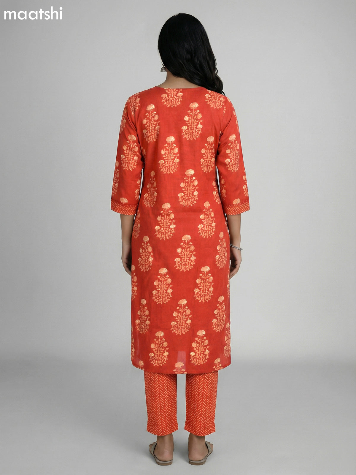 Rustic Orange Cotton Printed Straight Suit