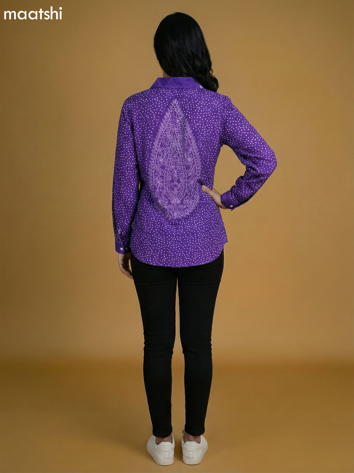 Purple Crepe Silk Bandhini Printed Women Shirt