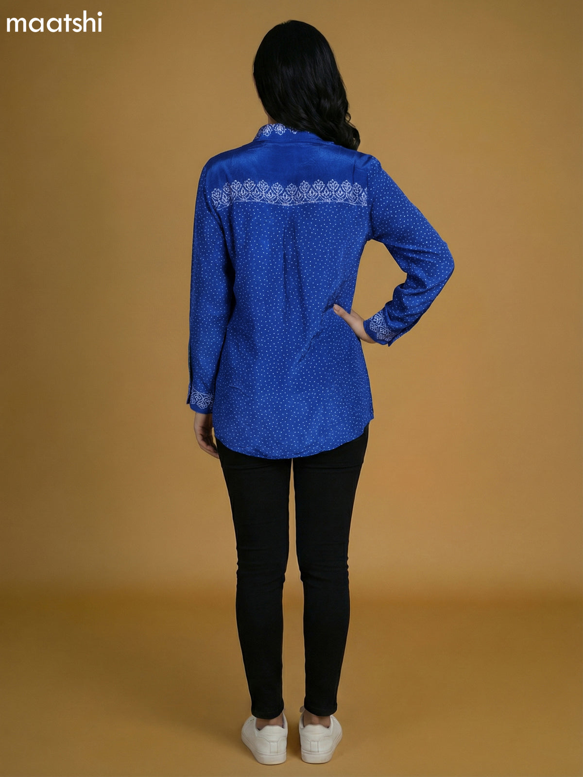 Blue Crepe Silk Bandhini Printed Women Shirt