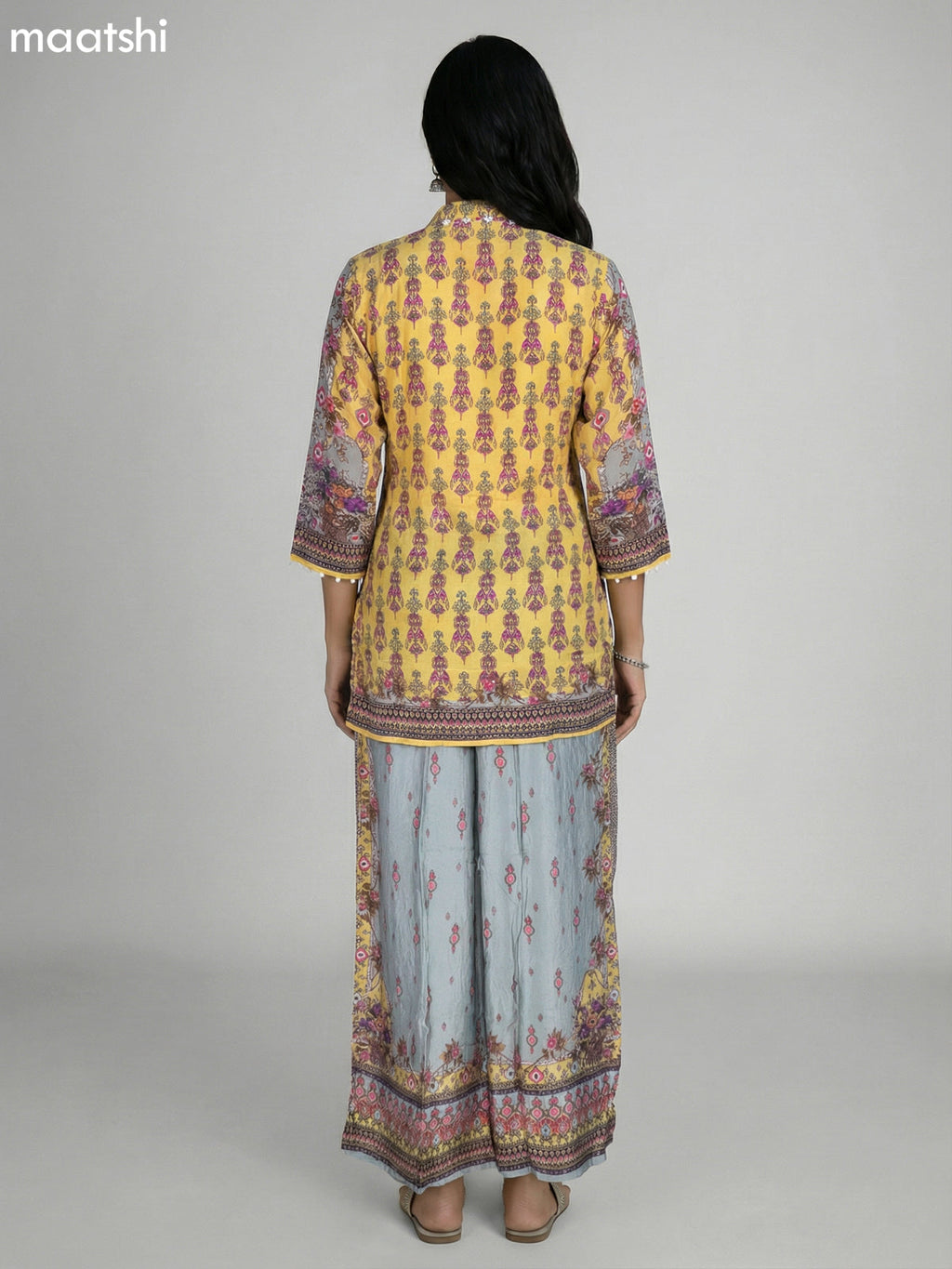 Yellow and Pastel Green Crepe Silk With Slip & Floral Printed Co-Ord Set