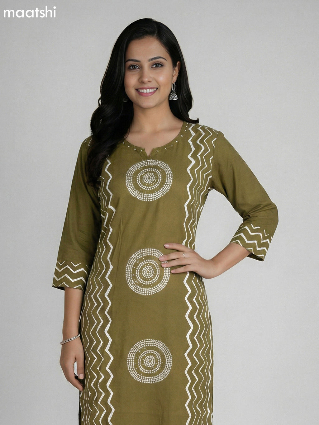 Sap Green Cotton Printed Straight Suit