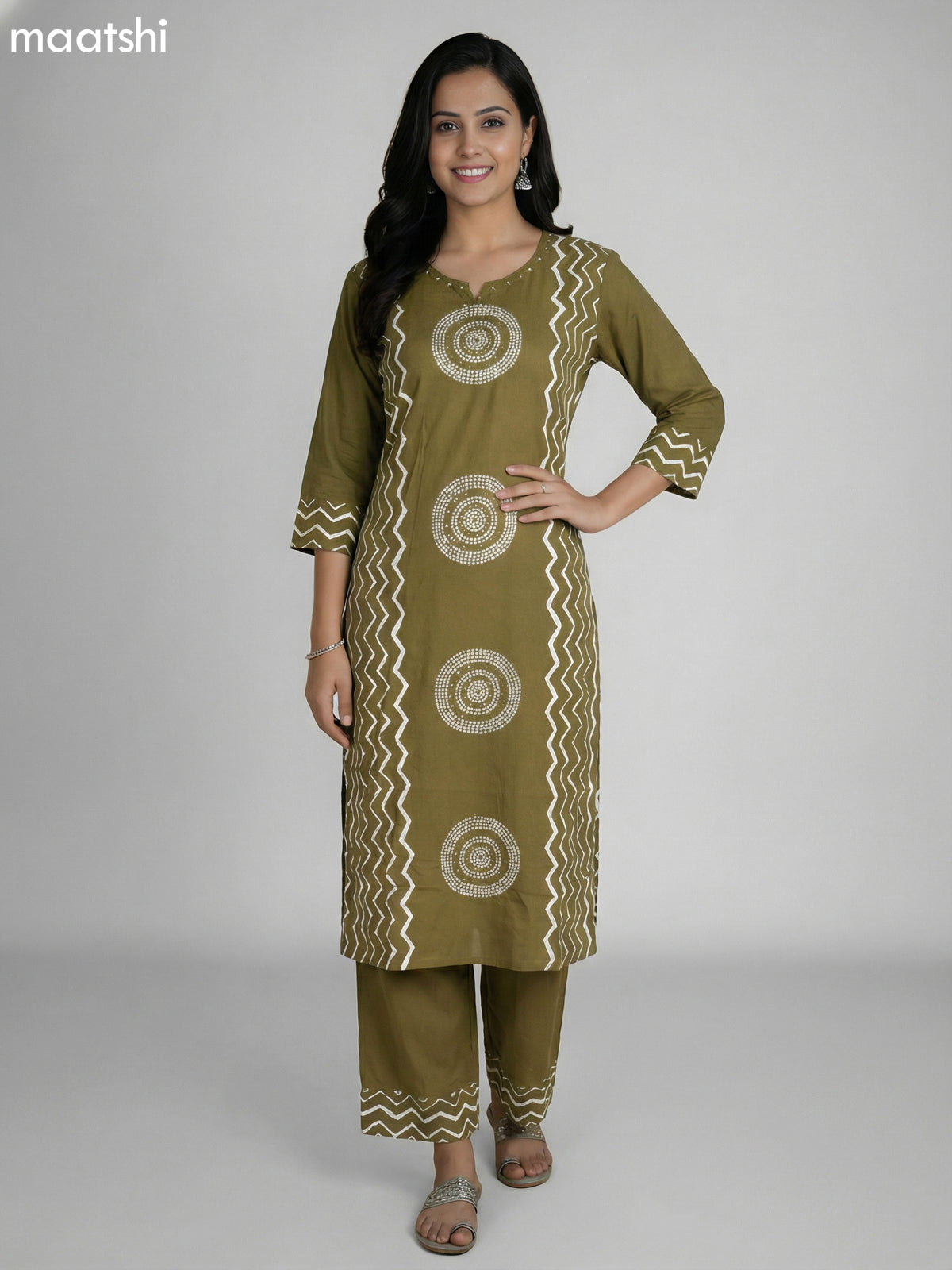 Sap Green Cotton Printed Straight Suit