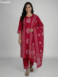 Maroon Cotton Printed Straight Suit