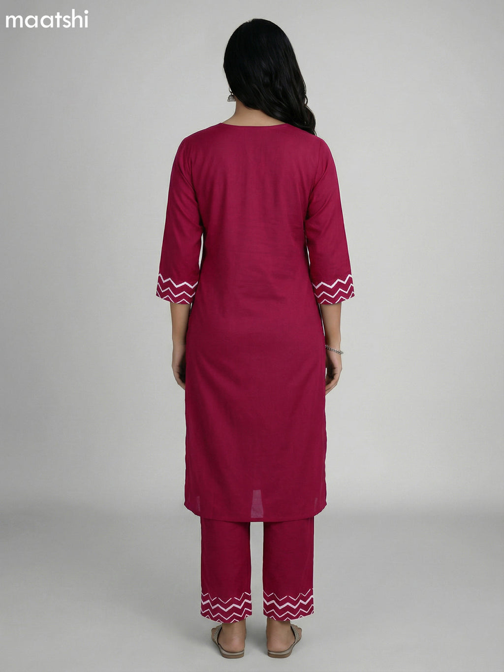 Maroon Cotton Printed Straight Suit