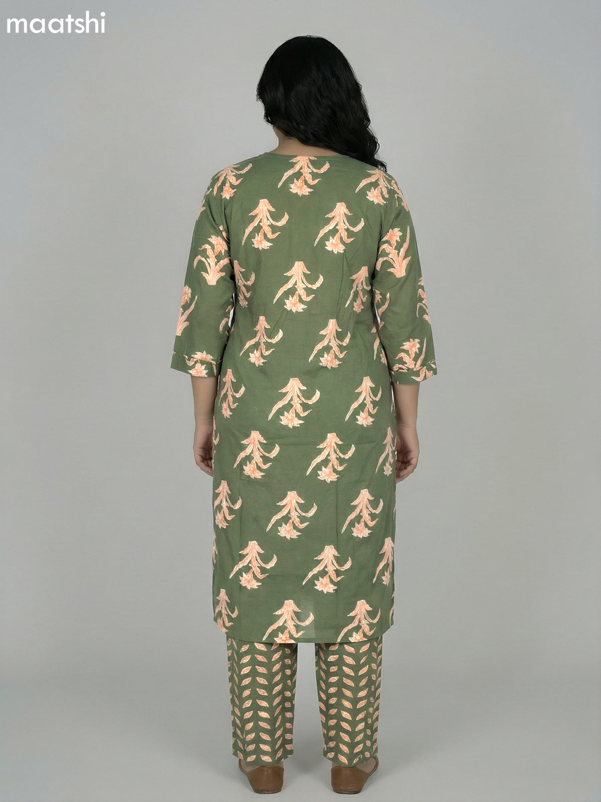 Green Cotton Printed Straight Suit