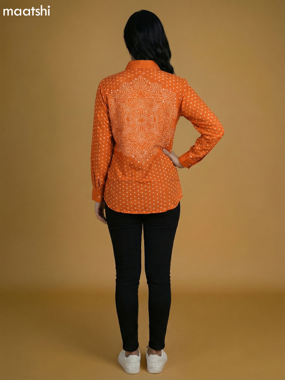 Orange Crepe Silk Bandhini Printed Women Shirt