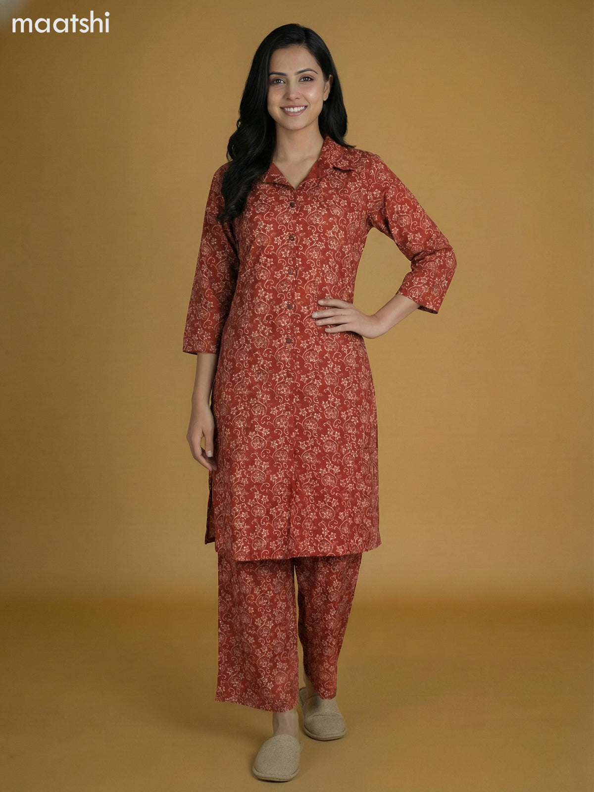 Rust Shade Cotton Floral Printed Co-Ord Set