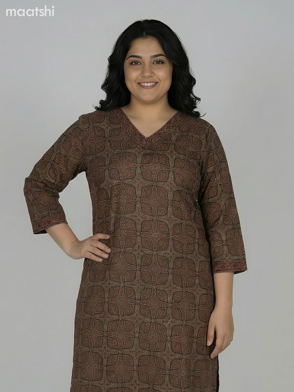 Brown Cotton Ajrakh Printed Straight Suit