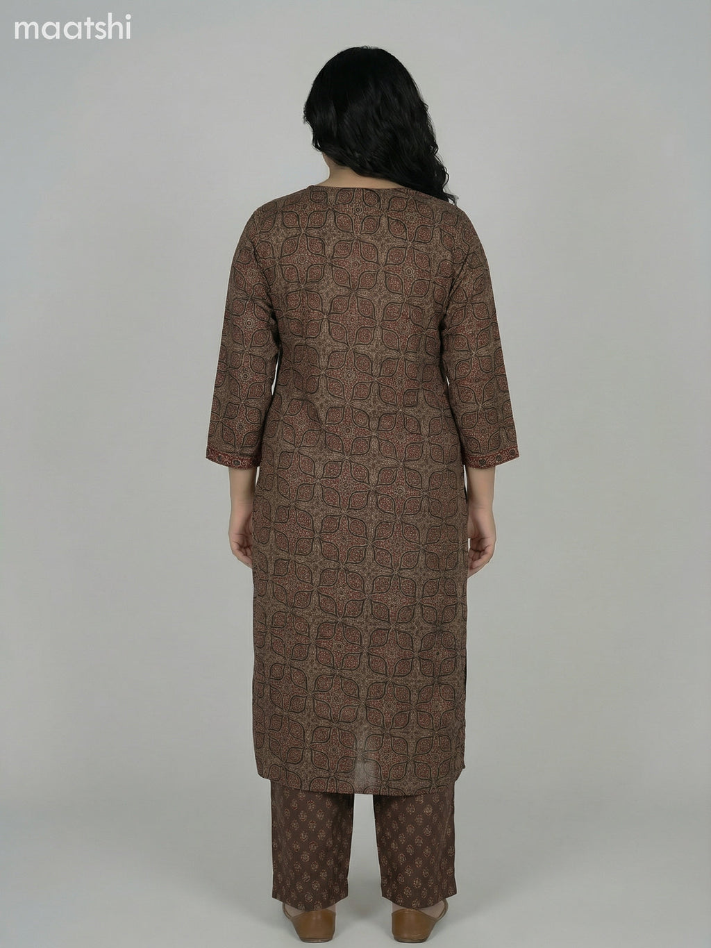 Brown Cotton Ajrakh Printed Straight Suit