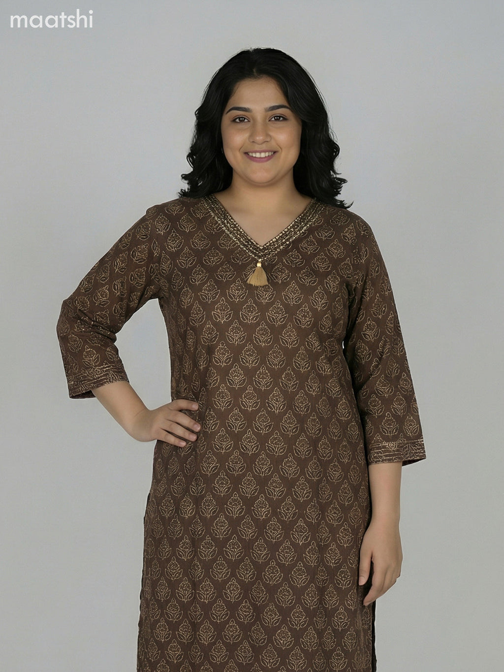 Brown Shade Cotton Ajrakh Printed Straight Suit