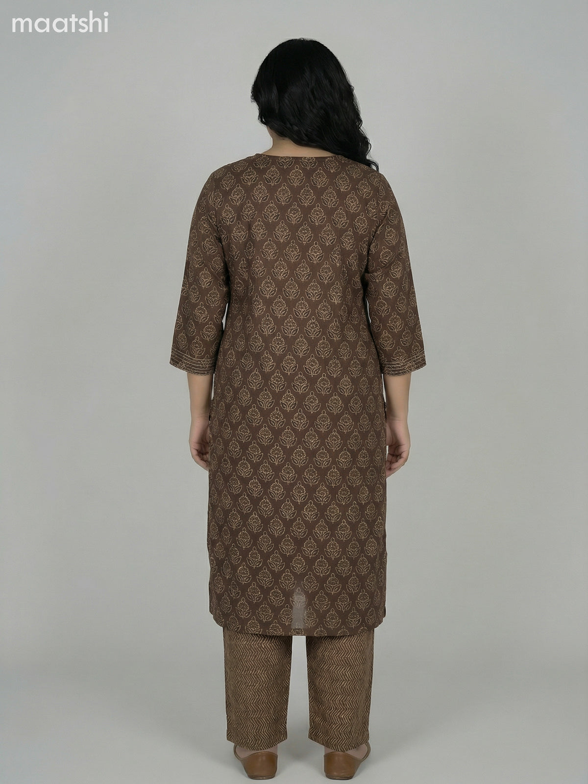 Brown Shade Cotton Ajrakh Printed Straight Suit