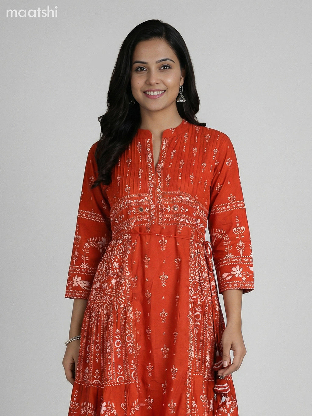 Rustic Orange Cotton Printed Anarkali Suit