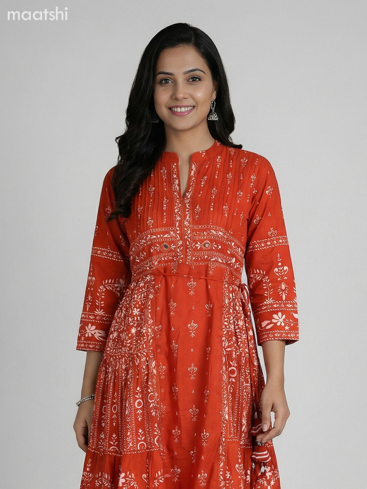 Rustic Orange Cotton Printed Anarkali Suit