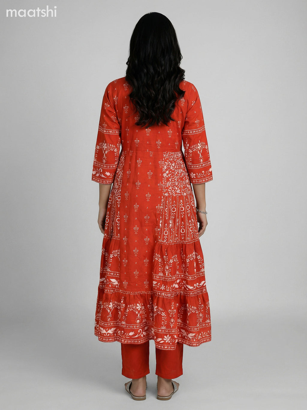 Rustic Orange Cotton Printed Anarkali Suit